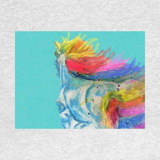 Unicorn Watercolor Painting Blue - On Aqua by SarahRajkotwala